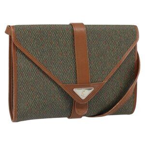 Authentic SAINT LAURENT Shoulder Bag PVC Green Gold